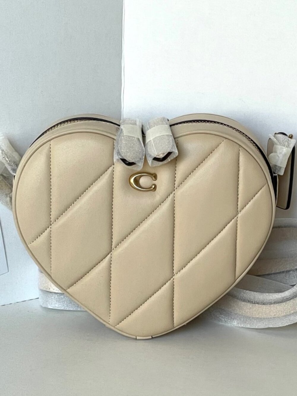 Coach Heart Crossbody Bag Ivory Quilted Nappa Leather Brass CE725